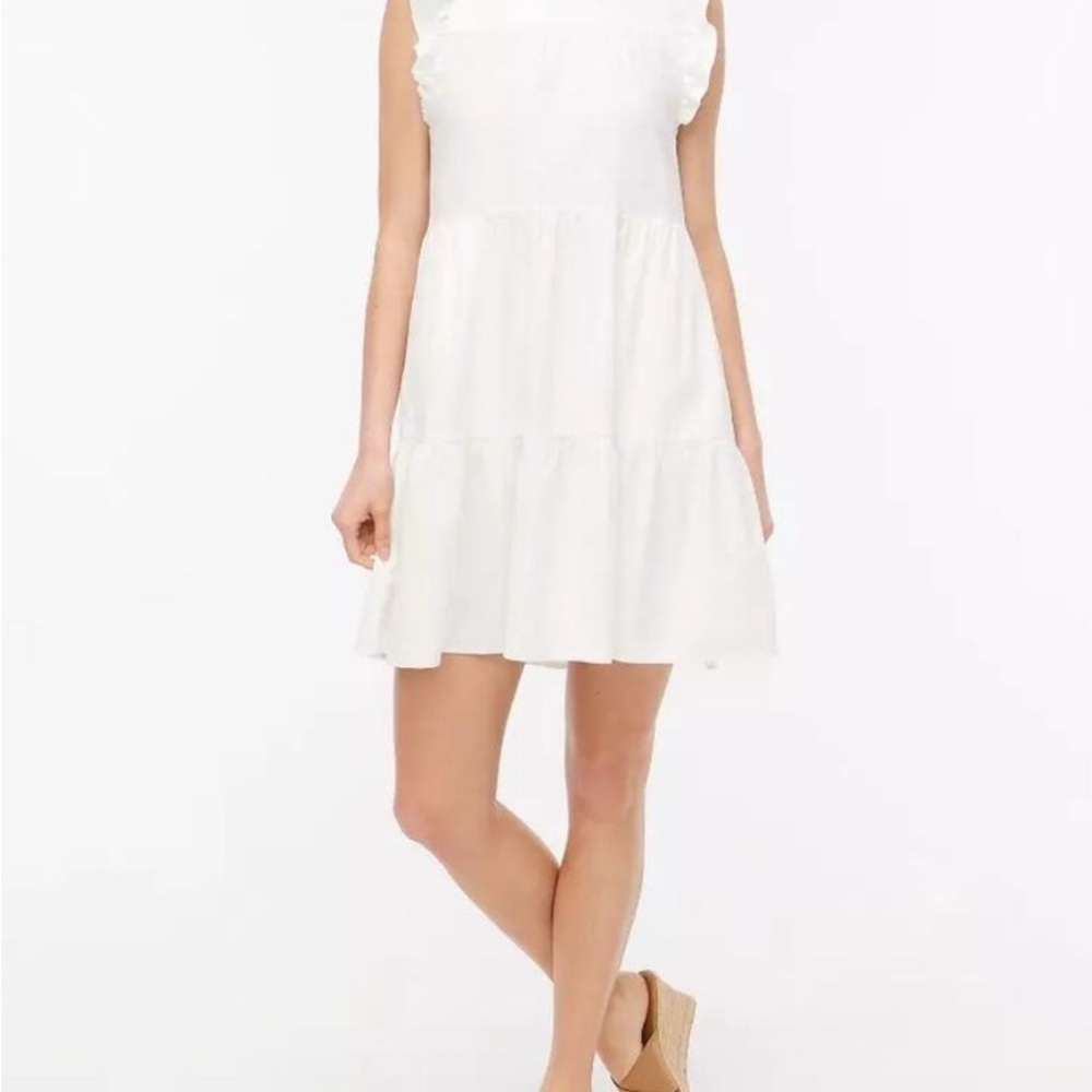 J. Crew White Ruffle Sleeve Tiered Mini Dress